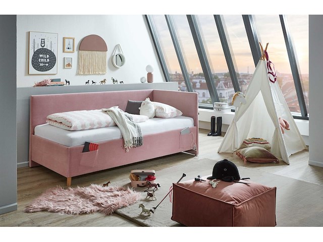 Eenpersoonsbed cool | met rugleuning | 90 x 200 cm | roze design - afbeelding 1 van  9