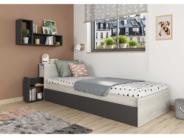 Eenpersoonsbed kazim 90x200 met opbergruimte - grijs - afbeelding 2 van  2