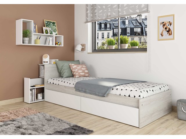 Eenpersoonsbed kazim 90x200 met opbergruimte - wit - afbeelding 1 van  4
