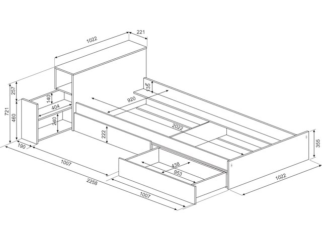 Eenpersoonsbed kazim 90x200 met opbergruimte - wit - afbeelding 3 van  4
