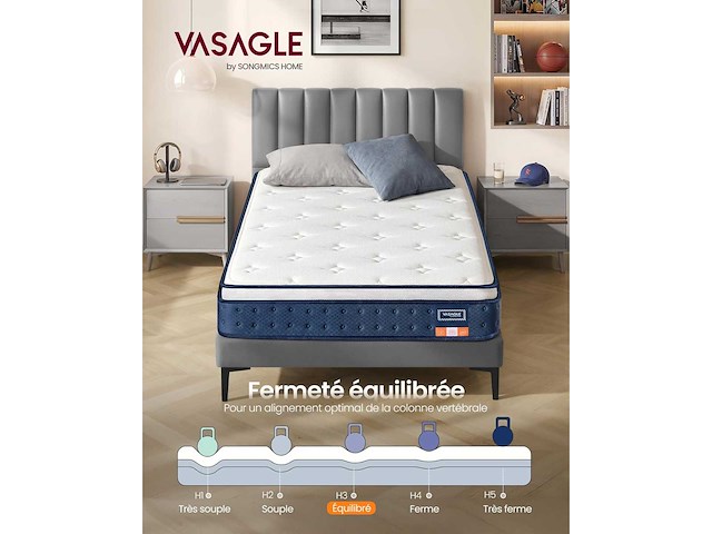 Eenpersoonsmatras 90 x 190 x 20 cm, hybrid pocket spring matras - afbeelding 2 van  7