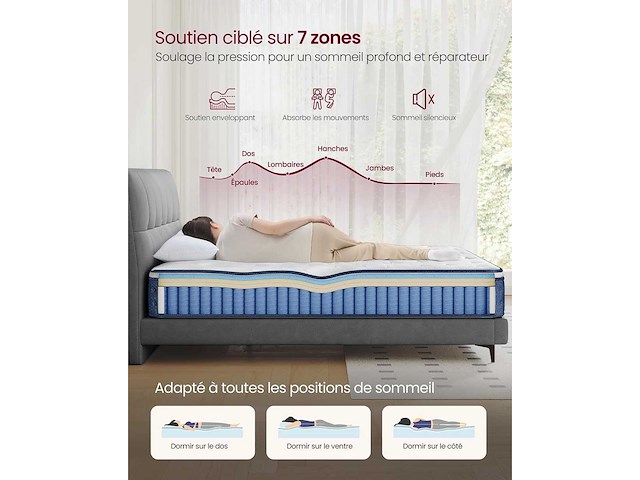 Eenpersoonsmatras 90 x 190 x 20 cm, hybrid pocket spring matras - afbeelding 4 van  7