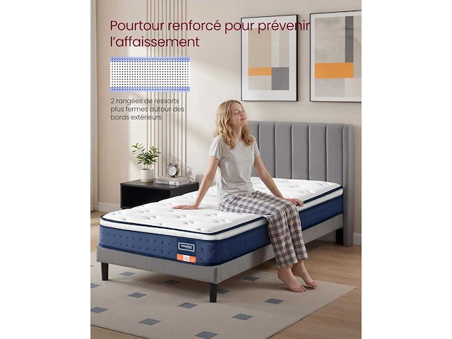 Eenpersoonsmatras 90 x 190 x 20 cm, hybrid pocket spring matras - afbeelding 6 van  7