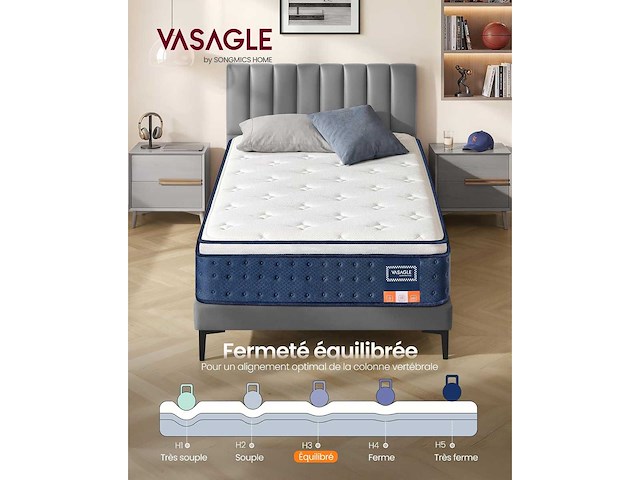 Eenpersoonsmatras 90 x 190 x 25 cm, hybrid pocket coil matras - afbeelding 2 van  7