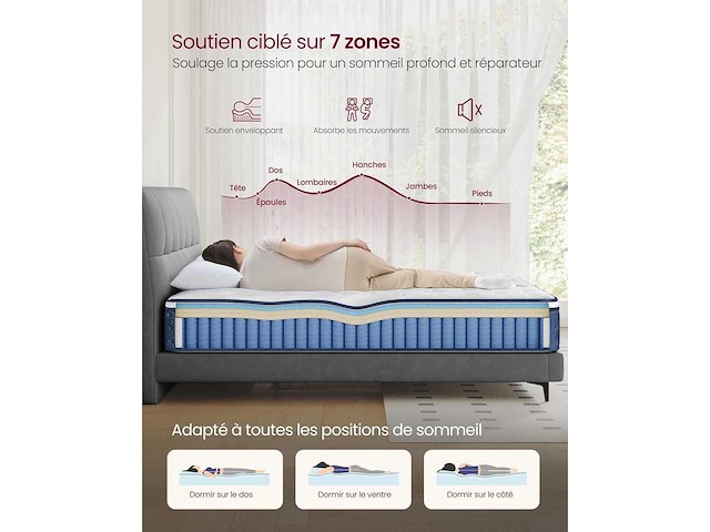 Eenpersoonsmatras 90 x 190 x 25 cm, hybrid pocket coil matras - afbeelding 4 van  7