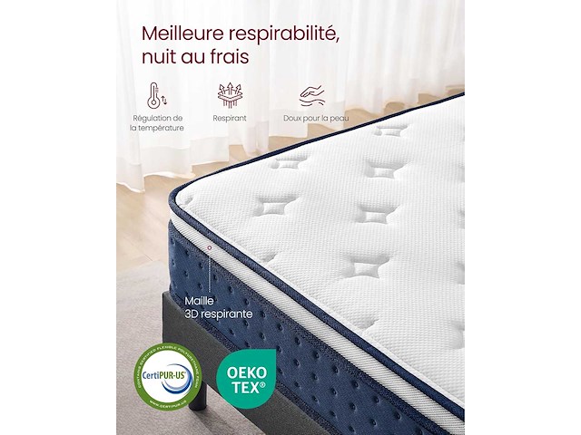 Eenpersoonsmatras 90 x 190 x 25 cm, hybrid pocket coil matras - afbeelding 5 van  7