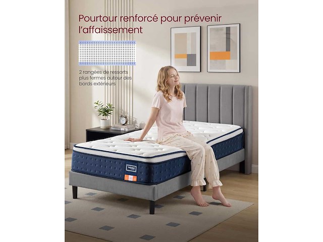 Eenpersoonsmatras 90 x 190 x 25 cm, hybrid pocket coil matras - afbeelding 6 van  7