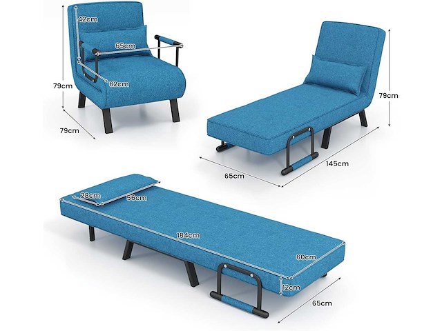 Eenzitter slaapbank, 4-in-1 fauteuil slaapbank - afbeelding 2 van  7
