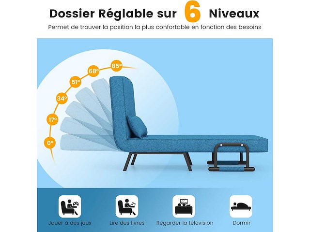 Eenzitter slaapbank, 4-in-1 fauteuil slaapbank - afbeelding 6 van  7