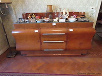 Eetkamer art-deco, buffetkast, vitrinekast, tafel en 6 stoelen