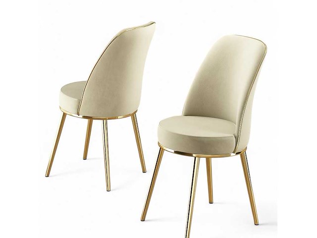 Eetkamerstoel - cream velvet (x6) - afbeelding 3 van  4