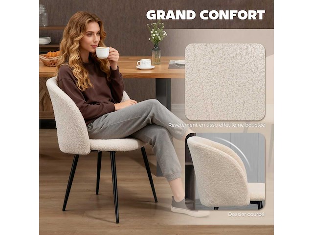 Eetkamerstoelen in krulwol-effect stof (x4) - afbeelding 5 van  8