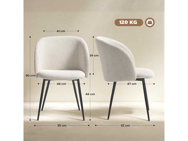 Eetkamerstoelen in krulwol-effect stof (x4) - afbeelding 7 van  8