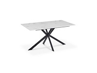 Eettafel 160 cm met een bovenblad met wit marmeren effect en zwarte gekruiste poten - afbeelding 4 van  7