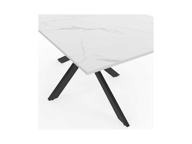 Eettafel 160 cm met een bovenblad met wit marmeren effect en zwarte gekruiste poten - afbeelding 5 van  7