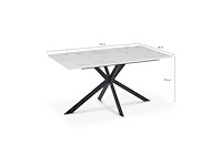 Eettafel 160 cm met een bovenblad met wit marmeren effect en zwarte gekruiste poten - afbeelding 6 van  7