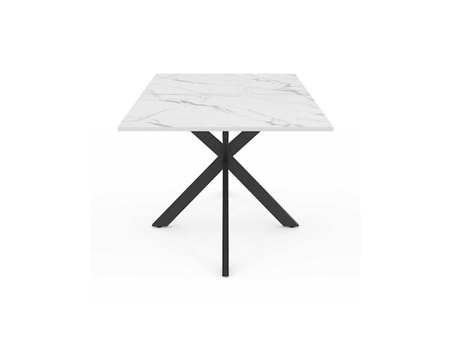 Eettafel 160 cm met een bovenblad met wit marmeren effect en zwarte gekruiste poten - afbeelding 7 van  7