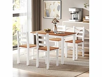 Eettafel, eettafel, 4 stoelen, eettafel, dennenhout, bruin+wit