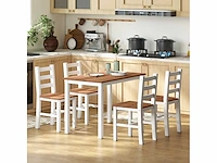 Eettafel, eettafel, 4 stoelen, eettafel, dennenhout, bruin+wit - afbeelding 4 van  5