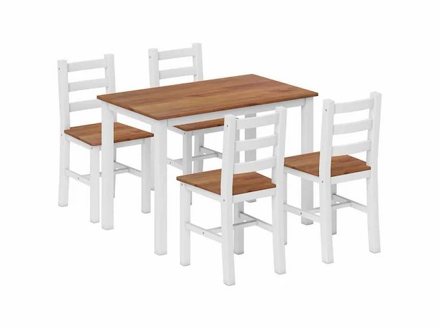 Eettafel, eettafel, 4 stoelen, eettafel, dennenhout, bruin+wit - afbeelding 5 van  5