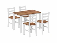 Eettafel, eettafel, 4 stoelen, eettafel, dennenhout, bruin+wit - afbeelding 5 van  5