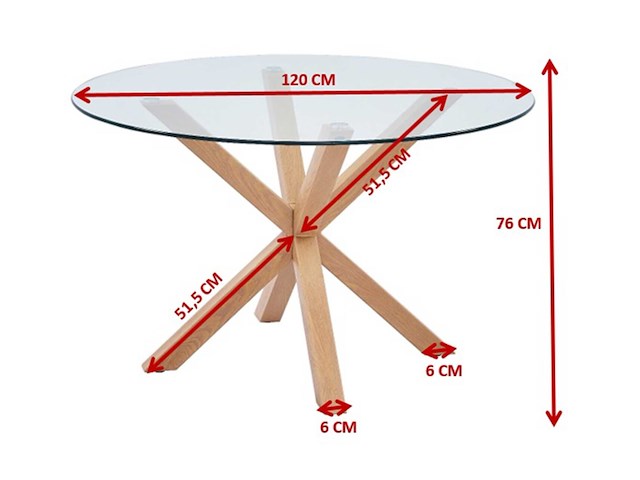 Eettafel hasel 120cm - bruin/glas - afbeelding 2 van  4