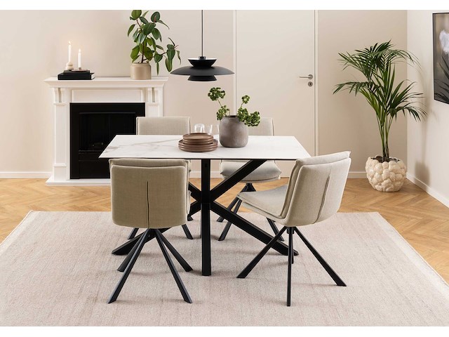 Eettafel hennie - 135x80x75,5cm - keramisch blad - wit marmer - afbeelding 3 van  7