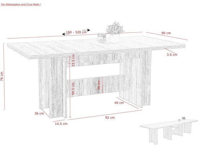 Eettafel lianna 160/320x90 cm-zandkleurige eik - afbeelding 7 van  7