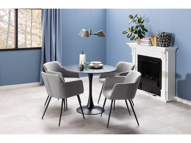 Eettafel malta - 90x75cm - keramiek en staal - zwart marmer - afbeelding 6 van  7