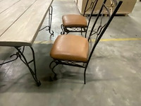 Eettafel met 4 stoelen rustiek houten tablet ijzer sier onderstel 150 x 88cm - afbeelding 4 van  4