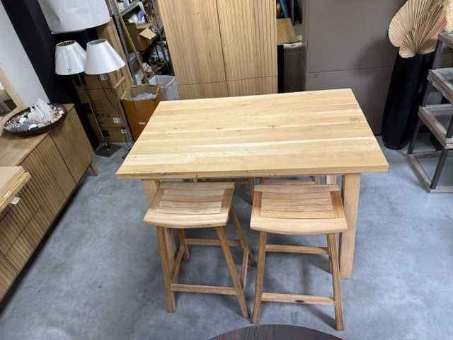 Eik bartafel met 4 teak krukken - afbeelding 3 van  5