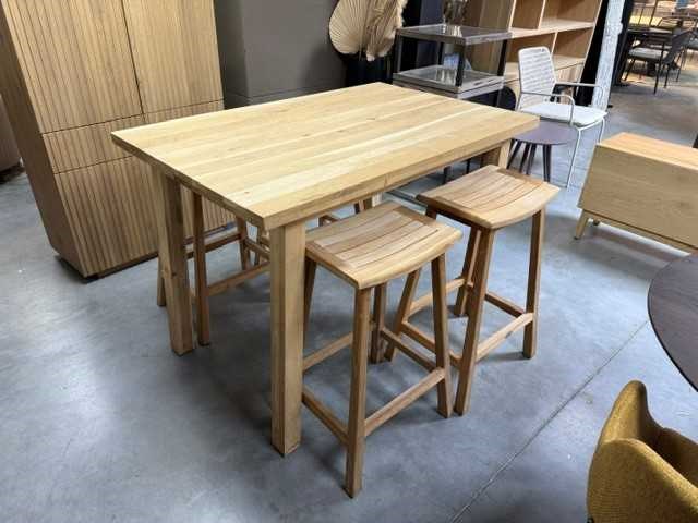 Eik bartafel met 4 teak krukken - afbeelding 4 van  5