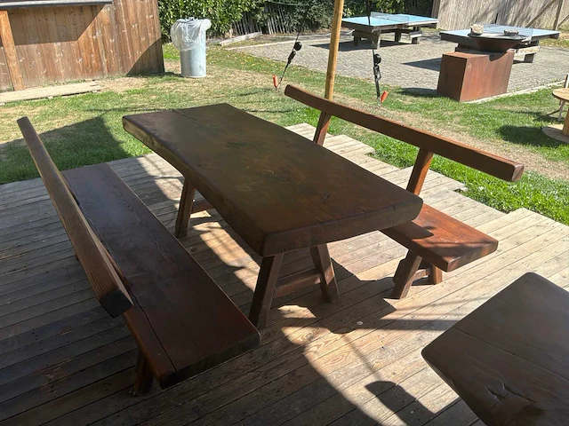 Eiken tafel + bank - afbeelding 3 van  3