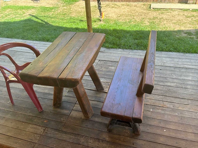 Eiken tafel + bank - afbeelding 4 van  4