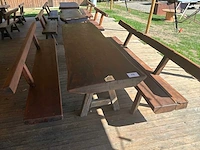 Eiken tafel + bank - afbeelding 2 van  4