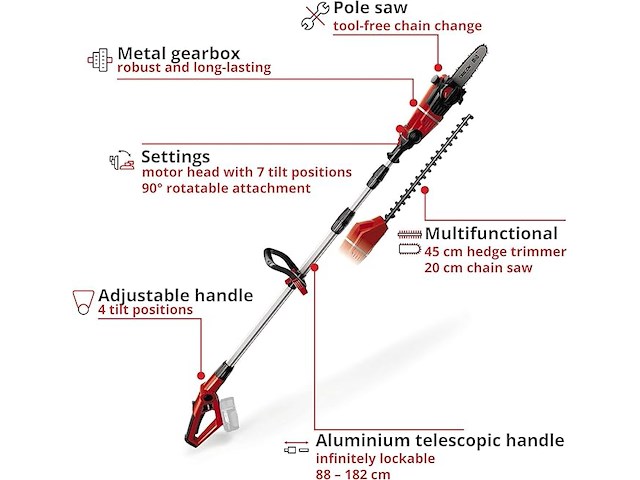 Einhell accu 2-in-1 heggenschaar en kettingzaag - afbeelding 5 van  6