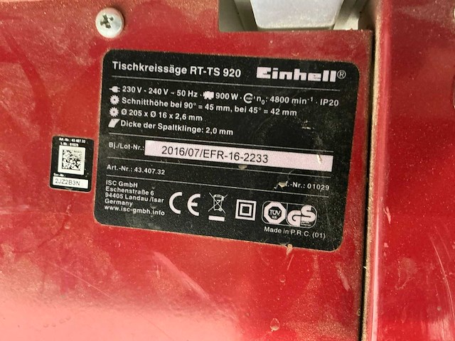 Einhell rt-ts920 tafelcirkelzaagmachine - afbeelding 6 van  6