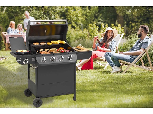 El fuego columbus 4+1 zwarte gasgrill met zijbrander - afbeelding 1 van  4