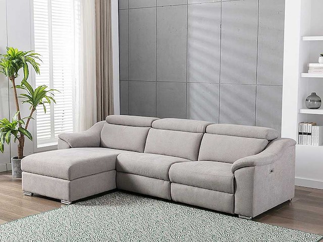 Electric relax hoekbank in lichtgrijze stof - linkerhoek - afbeelding 1 van  6