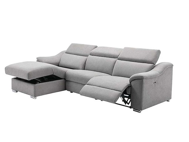 Electric relax hoekbank in lichtgrijze stof - linkerhoek - afbeelding 5 van  6