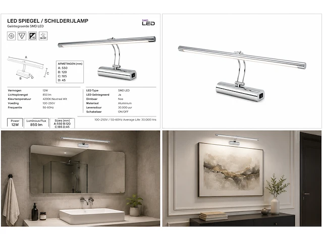 Elegante led spiegellamp (horoz) – 12w – 4200k neutraal wit – ip45 – anka-12 (2 stuks) - afbeelding 4 van  5