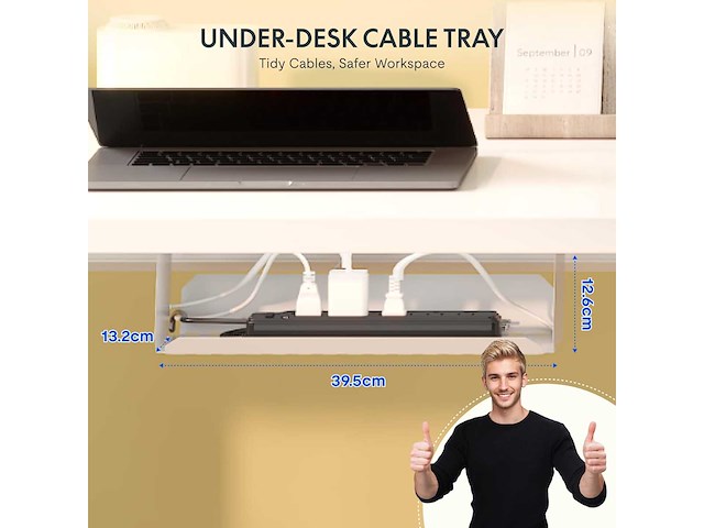 Elektrisch in hoogte verstelbaar sta-bureau met geheugenfunctie - ef1-serie (100 x 60 cm, wit frame + wit bureau) - afbeelding 2 van  3