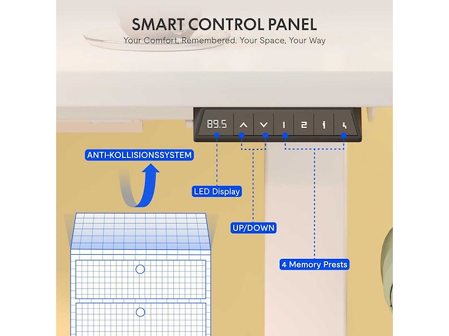 Elektrisch in hoogte verstelbaar sta-bureau met geheugenfunctie - ef1-serie (100 x 60 cm, wit frame + wit bureau) - afbeelding 3 van  3