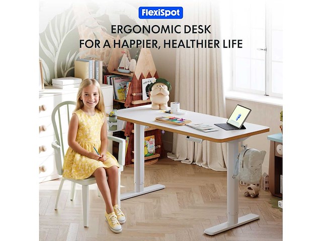 Elektrisch kinderbureau met verstelbare hoogte, ergonomische studie voor kinderen met haak, 120x60cm - afbeelding 2 van  4