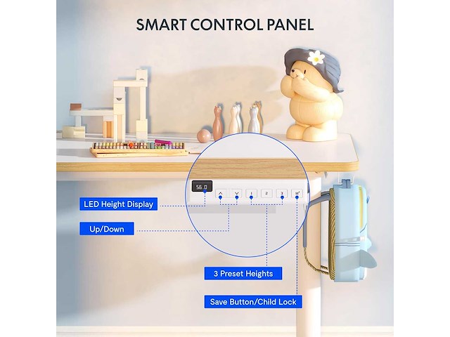 Elektrisch kinderbureau met verstelbare hoogte, ergonomische studie voor kinderen met haak, 120x60cm - afbeelding 4 van  4