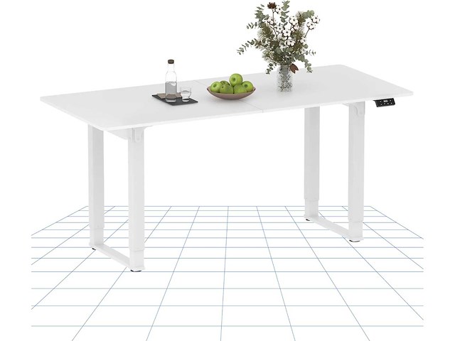 Elektrisch zit-staan-bureau met 4 poten en dubbele motor - 160x75cm - wit - afbeelding 1 van  9
