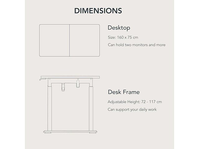Elektrisch zit-staan-bureau met 4 poten en dubbele motor - 160x75cm - wit - afbeelding 9 van  9