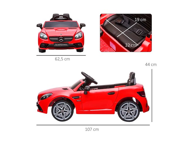 Elektrische auto kids rijbewijs mercedes slc 300 12v v. maximaal 5 km/u licht geluidseffecten rode afstandsbediening - afbeelding 5 van  11
