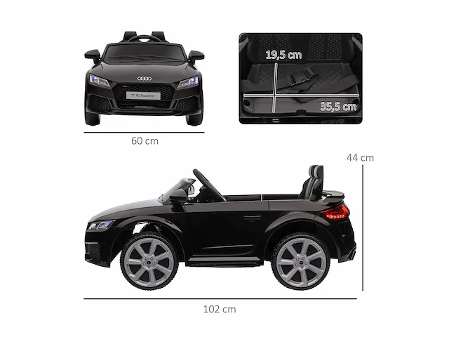 Elektrische auto kinder-elektrische auto audi tt rs 12 v 30 w v. maximaal 3 km/u afstandsbediening 2,4g geluidseffecten + fel zwart - afbeelding 3 van  5