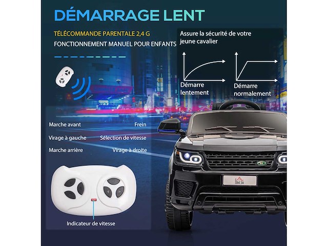 Elektrische auto kinderen elektrisch voertuig 12v dubbele motoren 3 tot 5 km/u 110 x 68 x 52cm zwart - afbeelding 7 van  10